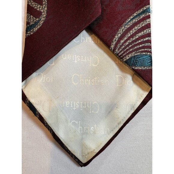 VTG Christian Dior Monsieur Tie Silk Burgundy Blue Cream Italy Made In USA 90s - Picture 7 of 9